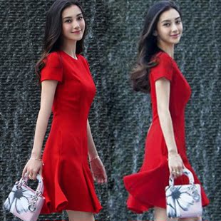 2016春夏新品 韩版修身针织连衣裙 长袖圆领打底裙子气质女装