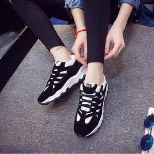 2016新款秋季韩版运动鞋女系带学生休闲跑步鞋女厚底拼色旅游女鞋