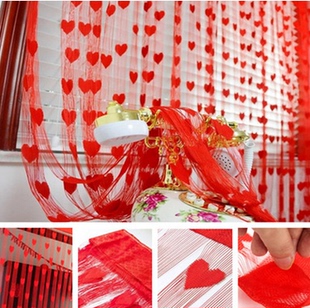 婚庆用品 结婚门帘 红色 婚房装饰布置 窗帘 韩式桃心形爱心线帘