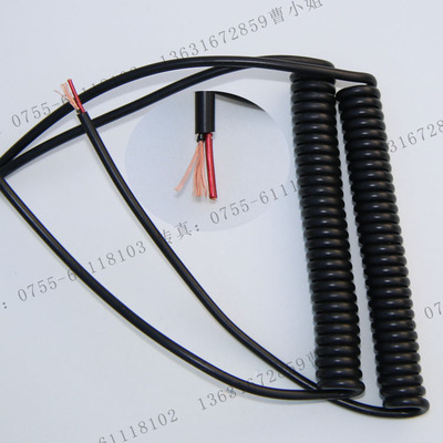弹性线螺旋电线耐磨电线电源线纯铜二芯弹簧线 2*0.5拉伸3米