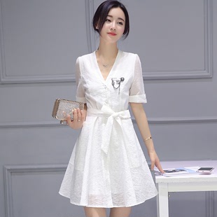 恋习新款韩版修身简约纯色衬衣气质显瘦V领大码宽松衬衫裙