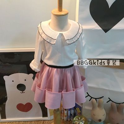 BBGGKIDS 韩国品牌2016秋季新品 女童公主风娃娃领百搭白色衬衣