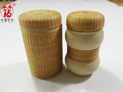 竹福竹艺 四川瓷胎竹编 竹丝扣瓷 迷你陶瓷罐小瓷瓶茶叶罐密封罐