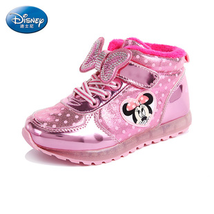 迪士尼女童鞋16年秋冬新款休闲鞋小童透明闪灯鞋儿童运动鞋保暖