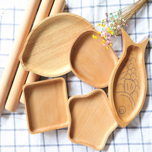 日式木质儿童餐盘创意卡通宝宝辅食早餐盘实木托盘点心盘子原木盘