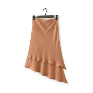2016夏季新款HM同款性感修身不规则双层雪纺中长裙纯色百搭半身裙