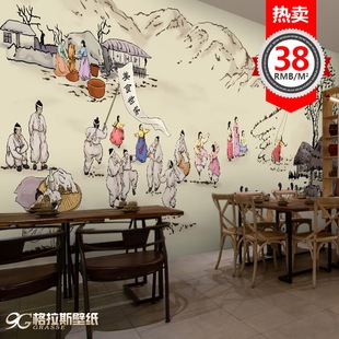 韩国传统建筑风景墙纸咖啡厅餐厅日式料理无妨纸韩式民族风情壁纸