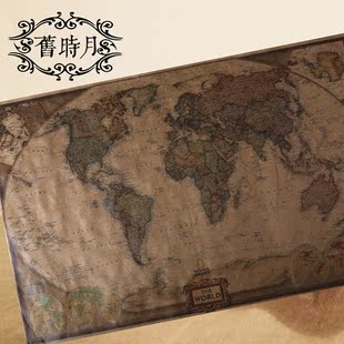 复古牛皮纸全球大号世界地图 英文怀旧风大海报装饰画芯国家地理