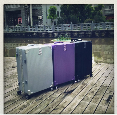防刮铝框拉杆箱万向轮26寸旅行箱24寸耐磨行李箱托运箱女神紫