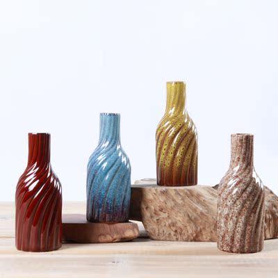 创意窑变花瓶复古陶瓷器 新中式台面家居装饰品 时尚工艺摆件包邮