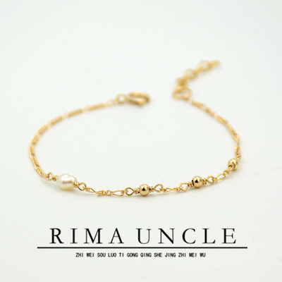 RU复古演绎纤细轻奢气质搭配淡水珍珠14k包金手链时尚简约礼物