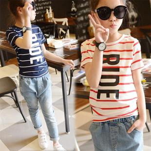 菲菲的衣柜夏装2016新款中大童女孩纯棉半袖上衣 韩版儿童女童T恤