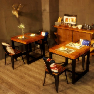 咖啡厅西餐桌椅组合小户型茶几实木家具铁艺方桌甜品店休闲吧饭桌