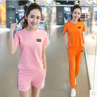 2016夏季新款学生韩版短袖T恤短裤休闲运动套装时尚大码两件套女