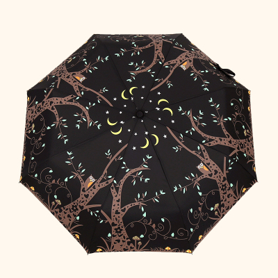出口韩国猫头鹰个性雨伞晴雨两用三折叠女遮太阳伞防晒紫外线黑胶