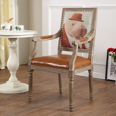 简约时尚方靠背咖啡椅 美式乡村全橡木餐椅 现代欧式实木休闲椅子