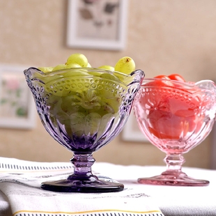 北欧zakka餐具 爱心碗 彩色玻璃碗 小号冰淇淋杯子甜品杯燕麦杯子