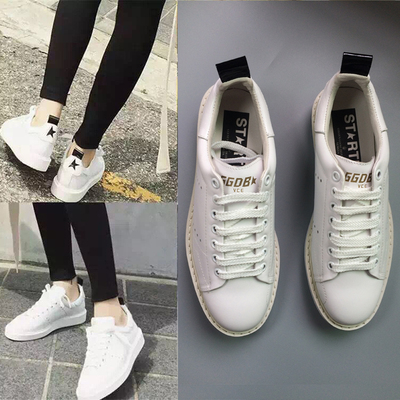 韩版2016春秋林允儿同款小白鞋女平底单鞋厚底松糕鞋真皮系带板鞋