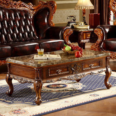 欧式茶几简约实木大理石茶几客厅组合美式雕花家具新古典橡木矮桌