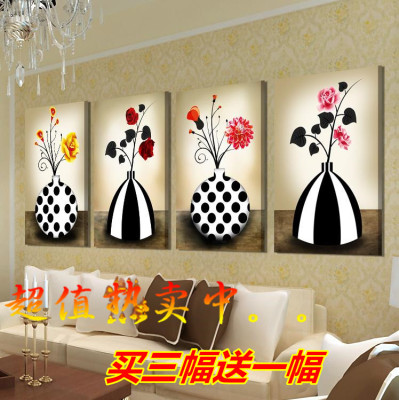 客厅装饰画现代四联无框画欧式花瓶壁画背景墙画餐厅油画抽象挂画