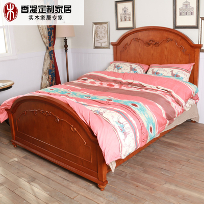 美式乡村全实木床1.8米/1.5米红橡木雕刻双人婚床上海厂家直销