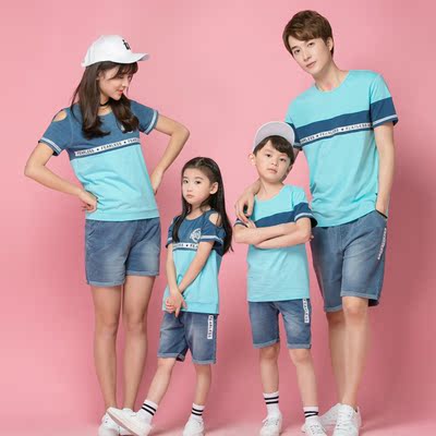 五口人亲子装夏装2017新款潮一家三口母女装韩版中大童家庭套装