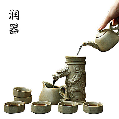 润金 包邮特价汝窑粗陶茶具套装家用整套礼品装陶瓷功夫茶具茶杯