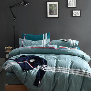 纯棉四件套北欧运动风双人纯色床单被套1.5-2米床上用品包邮