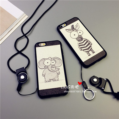 大小眼斑马大象iPhone6/6splus手机壳苹果6s硅胶保护套5s软壳挂绳