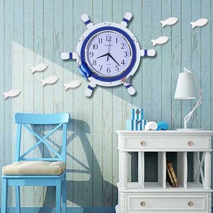 地中海挂钟 家居客厅装饰时钟 儿童卧室静音扫秒石英钟创意舵手钟