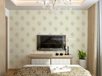 中式米黄色宾馆酒店壁纸防水PVC古典电视背景书房老人房满铺墙纸