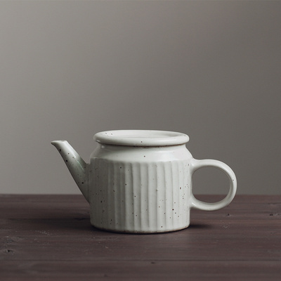 玩泥去|原创精陶茶壶【奶白刮痕】花茶咖啡奶酱油高温手工壶北欧