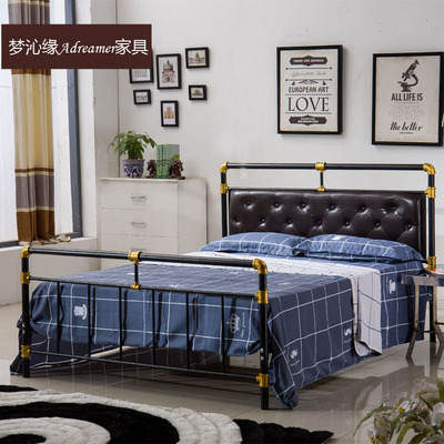 包邮简约欧式酒店公寓铁艺双人床1.5米单人铁床架1.2米钢管铁架床
