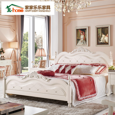 实木韩式田园床 双人白色公主床1.5 1.8米高箱储物床 简约欧式床