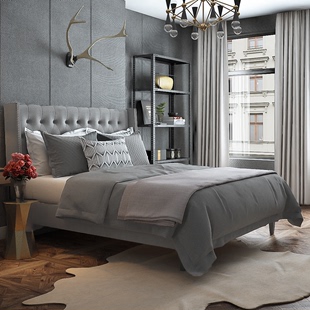 新亿隆巴西现代简约别墅风格棉麻布艺软床时尚设计可拆洗双人床