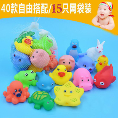 宝宝捏捏叫大小黄鸭婴幼儿洗澡喷水戏水玩具0-1-3岁游泳鸭小动物
