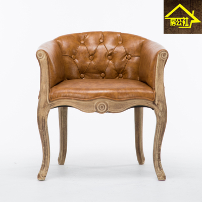 欧式单人沙发椅复古做旧围椅实木橡木儿童餐椅靠背椅子休闲沙发椅