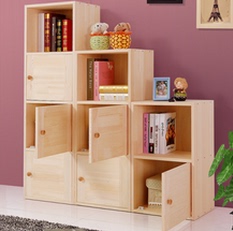 全实木儿童书柜书架自由组合简易格子柜带门储物柜置物柜松木包邮
