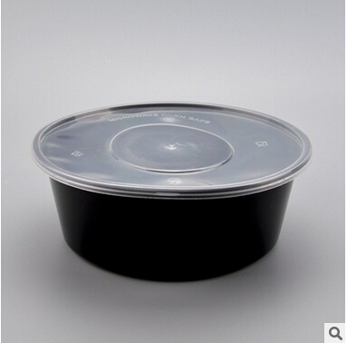 2500ml一次性快餐盒圆形黑色汤碗塑料打包盒打包碗面碗龙虾碗带盖