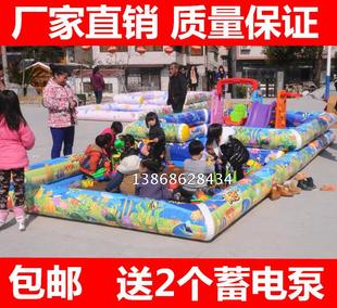 促销儿童彩绘充气沙池决明子玩具沙池套装海洋球沙滩秋千滑梯组合