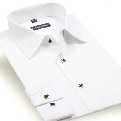 白色商务正装中年男士条纹薄款衬衣宽松长袖衬衫棉免烫爸爸装包邮