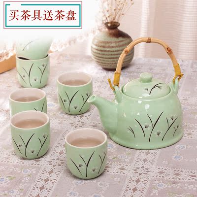景德镇 日式和风陶瓷提梁壶茶具整套装 大容量茶壶茶杯 过滤茶具