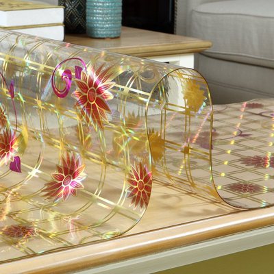 定制包邮欧式七彩夹花长方形PVC软玻璃茶几垫餐桌垫布艺隔热防水