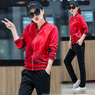 2016秋季新款韩版大码时尚运动休闲套装女装跑步卫衣棒球服两件套