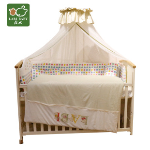 拉比婴儿床实木儿童床带护栏男孩女孩带滚轮婴儿床松木多功能童床