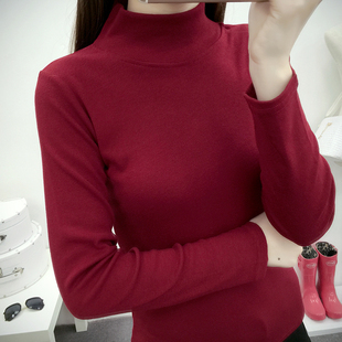 2016秋装新款韩版短款半高领毛衣打底衫女长袖套头修身显瘦针织衫