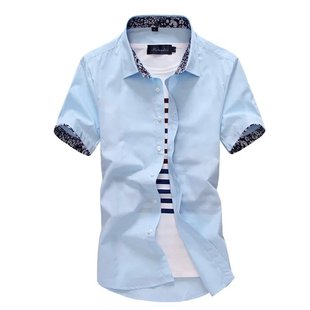 夏季男士短袖衬衫韩版修身纯色青少年商务休闲衬衣男纯棉免烫上衣