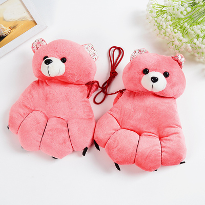 毛绒手套女冬可爱韩版卡通动物小熊手套情侣加绒加厚保暖熊掌手套