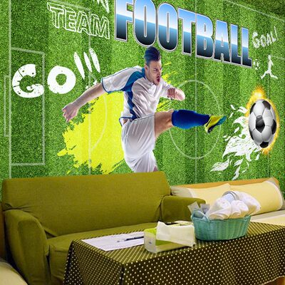 3D立体足球运动主题壁纸健身房卧室酒吧酒店餐厅网吧ktv包厢墙纸