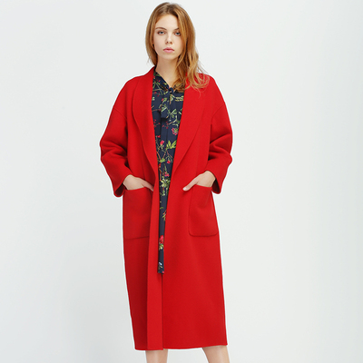 2016新款秋冬红色羊绒大衣女双面茧型毛呢外套中长款加厚欧美简约